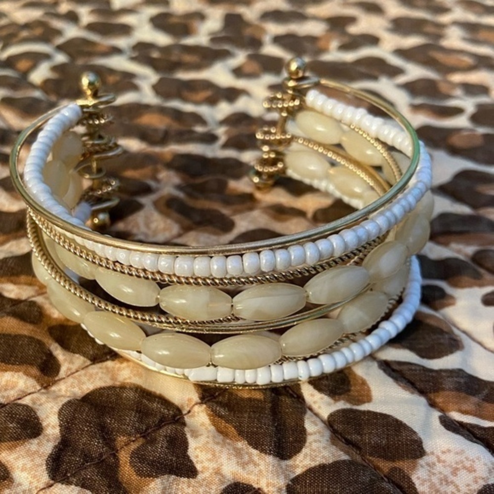 Boho Beaded 10 Layered Gold Bangle Cuff